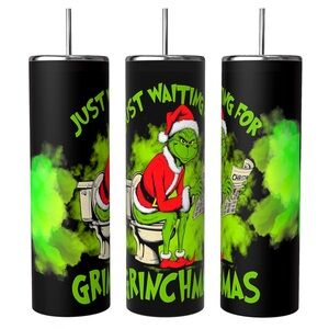 JUST WAITING FOR GRINCHMAS 20oz STAINLESS STEEL SUBLIMATED TUMBLER INSULATED
